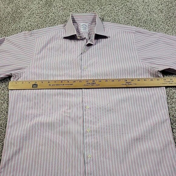 Brooks Brothers Dress Shirt Mens 16/33 Pink Button Up Striped Long Sleeve Stripe - Picture 4 of 7